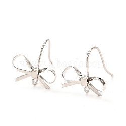 Brass Stud Earring Findings, with Loop, Bowknot, Platinum, 16x15mm, Hole: 2mm, Pin: 0.6mm(X-KK-K256-01P)
