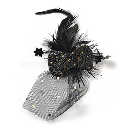 New Year's party Iron Hair Clip, Mesh, PET and Gold Onion Cloth Hair Accessories, Bowknot, 140x75x16.5mm(OHAR-R102-01C)