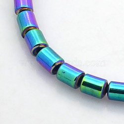 Electroplate Non-magnetic Synthetic Hematite Beads Strands, Column, Rainbow Plated, 5x4mm, Hole: 1mm, about 75pcs/strand, 15.7 inch(X-G-J210A-03)