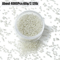 60G Glass Seed Beads, Silver Lined Round Hole, Round Small Beads, White, 2mm, Hole: 1mm, 60g/set.(SEED-YW0002-84G)