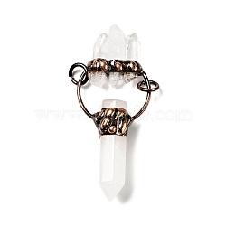 Natural Quartz Crystal Big Pointed Pendants, Rock Crystal, Large Hole Pointed Pendants, with Red Copper Tone Brass Findings, Cadmium Free & Lead Free, Bullet & Nuggets, 70.5~72x29~29.5x13mm, Hole: 6mm(G-D468-18R)
