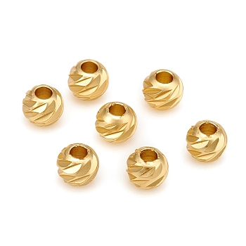 Carved Brass Spacer Beads, Round, Matte Gold Color, 5x4mm, Hole: 1.8mm