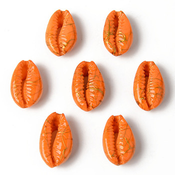 Natural Cowrie Shell Beads, No Hole/Undrilled, Dyed and Drawbench, Dark Orange, 18~22x12~14x7~8mm