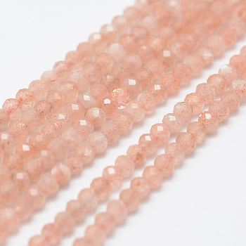 Natural Sunstone Bead Strands, Faceted, Round, 2~2.3mm, Hole: 0.5mm, about 160~169pcs/strand, 12.5 inch~12.9 inch(320~330mm)
