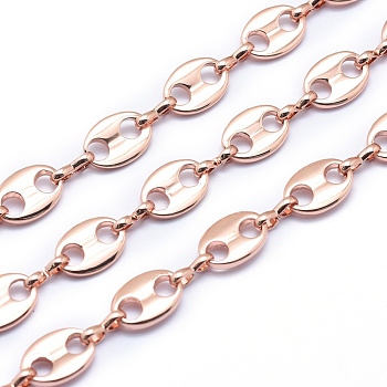 Brass Chains, Unwelded, Lead Free & Cadmium Free & Nickel Free, Oval, Real Rose Gold Plated, 11x8x1.5mm