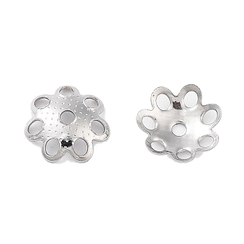 316 Stainless Steel Bead Cap, Flower Multi-Petal, Stainless Steel Color, 7x7x1.5mm, Hole: 1mm