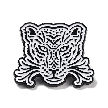 Tiger Enamel Pin, Animal Alloy Badge for Backpack Clothing, Electrophoresis Black, White, 29x35x2mm, Pin: 1mm