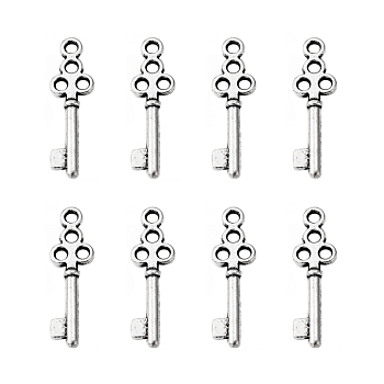 Tibetan Style Alloy Pendants, Lead Free, Cadmium Free and Nickel Free, Antique Silver, Skeleton Key, 7mm wide, 21.5mm long, hole: 1mm