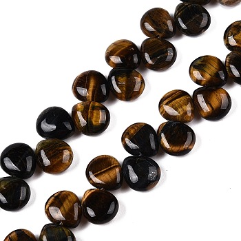 Natural Tiger Eye Beads Strands, Teardrop, Top Drilled, 12~12.5x10~11x5~5.5mm, Hole: 1~1.2mm, about 33pcs/strand, 8.86~10.2''(22.5~25.5cm)