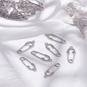 20Pcs Alloy with Rhinestone Pendants, Cadmium Free & Lead Free, Paper Clip Charms, Platinum, 27x9.5x2mm, Hole: 1.8mm