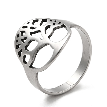 Tree of Life 201 Stainless Steel Finger Rings, Hollow Out Wide Band Rings for Women, Stainless Steel Color, US Size 6(16.5mm), Tree: 16.5x13.5mm