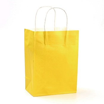 Pure Color Kraft Paper Bags, Gift Bags, Shopping Bags, with Paper Twine Handles, Rectangle, Gold, 21x15x8cm