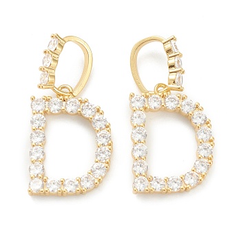 Brass Micro Pave Clear Cubic Zirconia Pendants, Real 18K Gold Plated, Letter, Letter.D, 19~22.5x10.5~20x2.5mm, Hole: 9.5x6mm