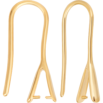 30Pcs Rack Plating Brass Earring Hooks, Ear Wire with Pinch Bails, Lead Free & Cadmium Free, Real 24K Gold Plated, 21x2.5mm, 24 Gauge, Pin: 0.5mm and 1mm
