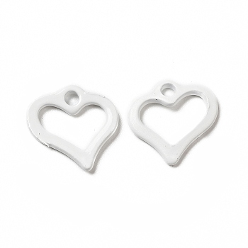 Spray Painted 201 Stainless Steel Charms, Heart Charm, White, 11.5x11x1.5mm, Hole: 1.6mm