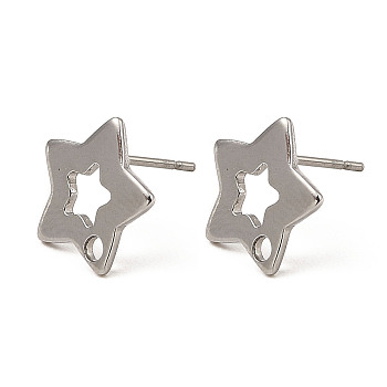 Star Shape 201 Stainless Steel Stud Earrings Findings, with 304 Stainless Steel Pins & Hole, Stainless Steel Color, 11x11.5mm, Hole: 1.5mm, Pin: 0.7mm