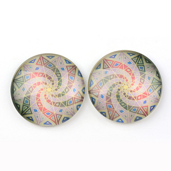Glass Cabochons for DIY Projects, Half Round/Dome with Pattern, Colorful, 12x4mm