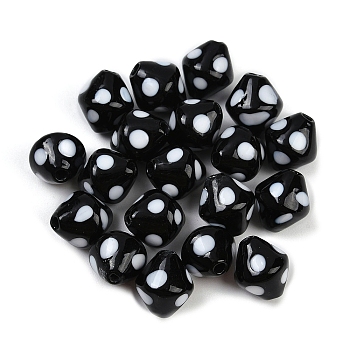 Handmade Lampwork Beads, Bicone with Polka Dot, Black, 12.5~13x11mm, Hole: 1.8mm