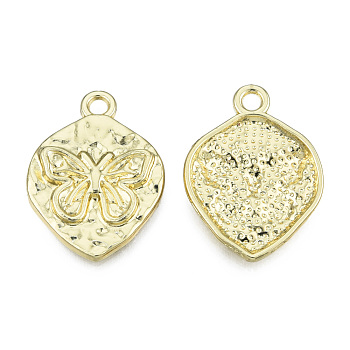 Rack Plating Alloy Pendants, Cadmium Free & Nickel Free & Lead Free, Textured, Oval with Butterfly, Light Gold, 24x18x3mm, Hole: 2mm