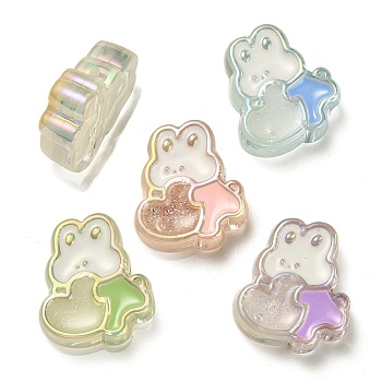 UV Plating Rainbow Iridescent Acrylic Enamel Beads, with Glitter Powder, Rabbit with Heart, Mixed Color, 28x25x9mm, Hole: 3mm