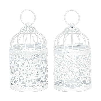 Metal Iron Birdcage Candle Holder, Perfect Home Party Decoration, White, 8.1x16.5cm, Hole: 3.5cm, 2pcs/set