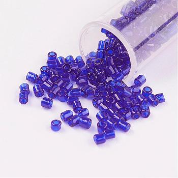 11/0 Two Cut Round Hole Glass Seed Beads, Hexagon, Transparent Colours, Indigo, 2x2mm, Hole: 0.5mm, about 41000pcs/pound
