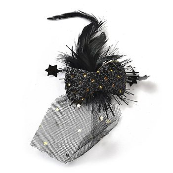 New Year's party Iron Hair Clip, Mesh, PET and Gold Onion Cloth Hair Accessories, Bowknot, 140x75x16.5mm