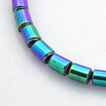 Electroplate Non-magnetic Synthetic Hematite Beads Strands, Column, Rainbow Plated, 5x4mm, Hole: 1mm, about 75pcs/strand, 15.7 inch