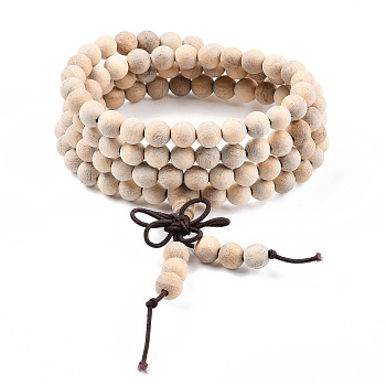 Dual-use Items, Wrap Style Buddhist Jewelry Camphorwood Round Beaded Bracelets or Necklaces, Wheat, 600mm