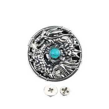 Alloy Decorative Rivets, with Imitation Turquoise and Screws, for Purse, Bags, Leather Crafts Decoration, Flat Round with Dragon Pattern, Light Sky Blue, 26.5x6.5mm, Hole: 2.5mm