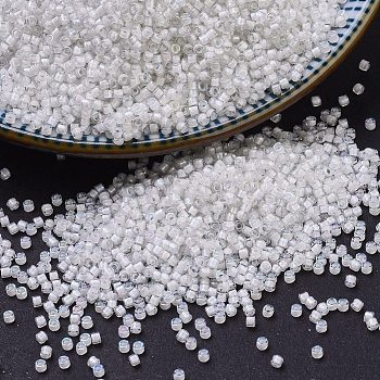 MIYUKI Delica Beads, Cylinder, Japanese Seed Beads, 11/0, (DB0066) White Lined Crystal AB, 1.3x1.6mm, Hole: 0.8mm, about 20000pcs/bag, 100g/bag
