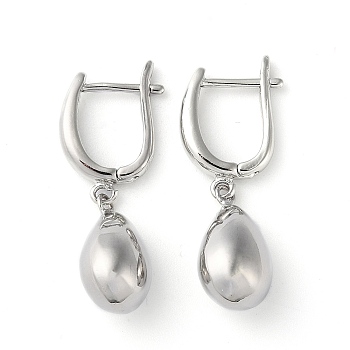 Rack Plating Brass Hoop Earrings, Long-Lasting Plated Oval Dangle Earring for Women, Lead Free & Cadmium Free, Platinum, 35.5x13.5x10mm
