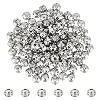 100Pcs 201 Stainless Steel Grooved Beads, Rondelle, Stainless Steel Color, 6x5mm, Hole: 1.6mm