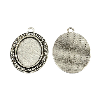 Tibetan Style Zinc Alloy Oval Pendant Cabochons Settings, Lead Free & Cadmium Free, Antique Silver, 38.5x27.5x2mm, Hole: 3mm, Tray: 18x25mm, about 79pcs/500g