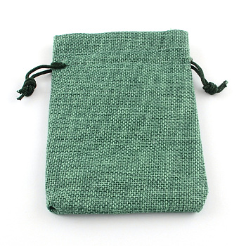 Polyester Imitation Burlap Packing Pouches Drawstring Bags, for Christmas, Wedding Party and DIY Craft Packing, Medium Sea Green, 23x17cm