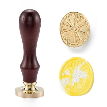 DIY Scrapbook, Brass Wax Seal Stamp and Wood Handle Sets, Lemon Pattern, 8.75cm, Stamps: 26x29.5x14mm, Handle: 78x22mm