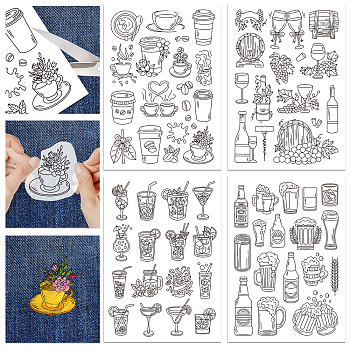 4 Sheets 11.6x8.2 Inch Stick and Stitch Embroidery Patterns, Non-woven Fabrics Water Soluble Embroidery Stabilizers, Cup, 297x210mmm