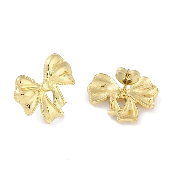 304 Stainless Steel Stud Earrings, for Women, Bowknot, Real 18K Gold Plated, 16x19.5mm