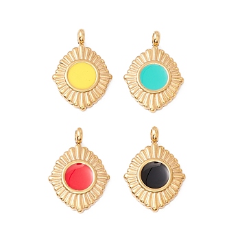 Vacuum Plating 304 Stainless Steel Enamel Pendants, Light Gold, Oval, Mixed Color, 20.5x14x4mm, Hole: 2.4mm