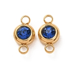 304 Stainless Steel Rhinestone Links/Connectors, Flat Round, Golden, Ion Plating(IP), Sapphire, 12x6.5x4mm, Hole: 2mm(STAS-P237-17G-01A)