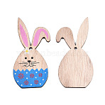 Single-Sided Printed Wood Big Pendants, Rabbit Charm, Dodger Blue, 97x45x2.5mm, Hole: 3.5mm(WOOD-N005-89-A01)