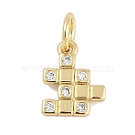 Brass Micro Pave Cubic Zirconia Pendants, Puzzle Charms, Lead Free & Cadmium Free, Long-Lasting Plated, Rack Plating, with Jump Ring, Real 18K Gold Plated, 9.5x8x1.5mm(KK-Q028-38G)