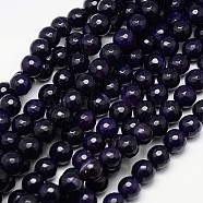 Natural Agate Beads Strands, Faceted, Dyed, Round, Indigo, 10mm, Hole: 1.2mm, about 38pcs/strand, 15 inch(G-G580-10mm-25)