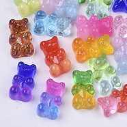 Transparent Resin Cabochons, with Glitter Powder, Two Tone, Bear, Mixed Color, 18x11x8mm(CRES-S303-53-A-M)