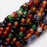 Faceted Natural Agate Round Beads Strands, Dyed, Colorful, 6mm, Hole: 1mm, about 64pcs/strand, 14.7 inch(G-E319B-6mm-06)