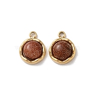 Synthetic Goldstone Half Round Charms, with 304 Stainless Steel Findings, Real 14K Gold Plated, 11x8.5x4mm, Hole: 1.2mm(STAS-L022-393G-01)