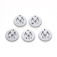 304 Stainless Steel Pendants, Laser Cut, Flat Round with Family, Stainless Steel Color, 15.5x1mm, Hole: 1.2mm(STAS-N092-34)