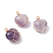 Natural Amethyst Pendants, with Real 18K Gold Plated Eco-Friendly Copper Wire, Heart, 25x20x14~15mm, Hole: 2~2.2mm(PALLOY-JF01081-01)