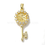 Rack Plating Brass Micro Pave Clear Cubic Zirconia Pendant Settings, Lead Free & Cadmium Free, Long-Lasting Plated, Key, Real 18K Gold Plated, Tray: 7mm,37x16x5mm, Hole: 4x3mm, pin: 1mm(KK-H485-04G)