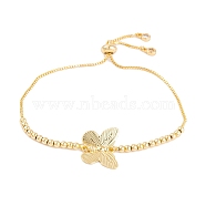 Butterfly Rack Plating Brass Box Chain Slider Bracelets, Adjustable Bracelets for Women, Cadmium Free & Lead Free, Long-Lasting Plated, Real 18K Gold Plated, 9-1/4 inch(23.6cm)(BJEW-S148-02G)